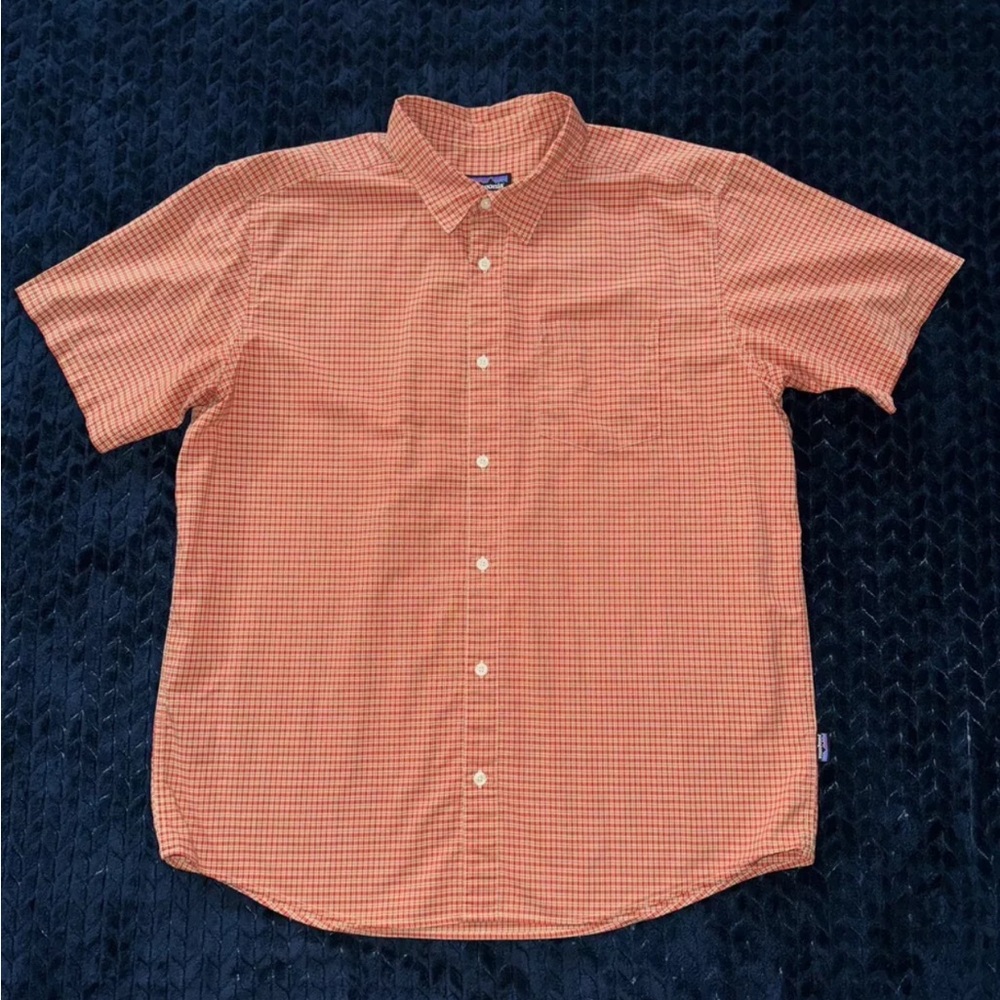 Patagonia Men's Organic Cotton Button Up Shirt Orange Plaid Size‎ Large